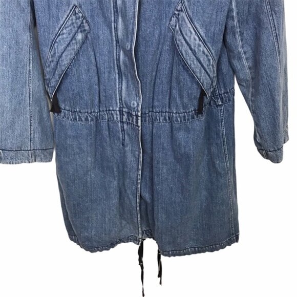 Helmut Lang Blue Denim 100% Cotton Shearling Lined Oversized Parka Coat - Picture 9 of 10